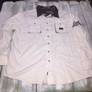 Coogi Australia Button Up Shirt Men’s 5XL White Camouflage Pocket Rockstar